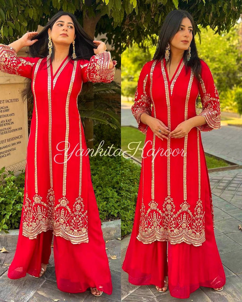 Sr D No 1586 Fox Georgette With Heavy Embroidery Designer Plazzo Suits