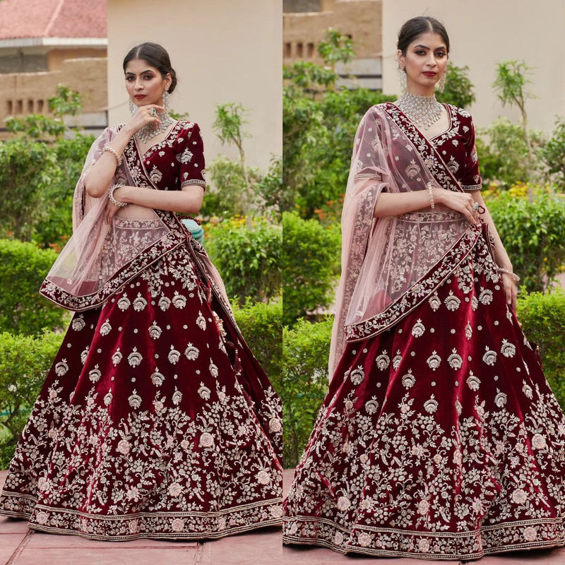 Nf D No 554 Velvet Heavy Embroidery Designer Lehnga Choli Collection