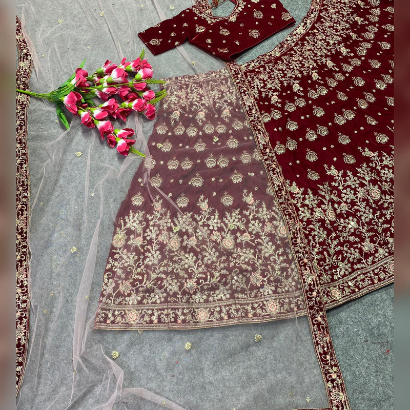 Nf D No 554 Velvet Heavy Embroidery Designer Lehnga Choli Collection