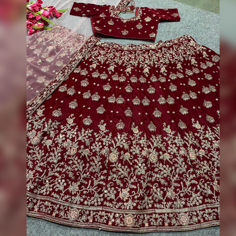 Nf D No 554 Velvet Heavy Embroidery Designer Lehnga Choli Collection