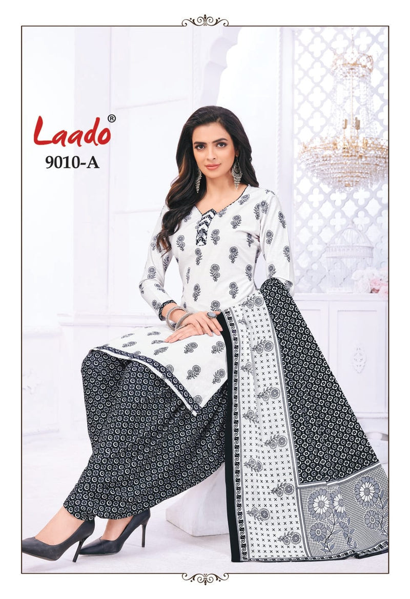 Laado Black N White Printed Cotton Fabric Dress Materilas