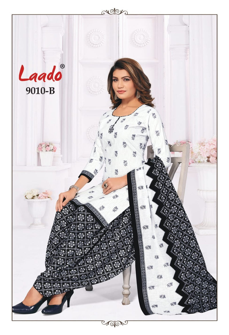 Laado Black N White Printed Cotton Fabric Dress Materilas