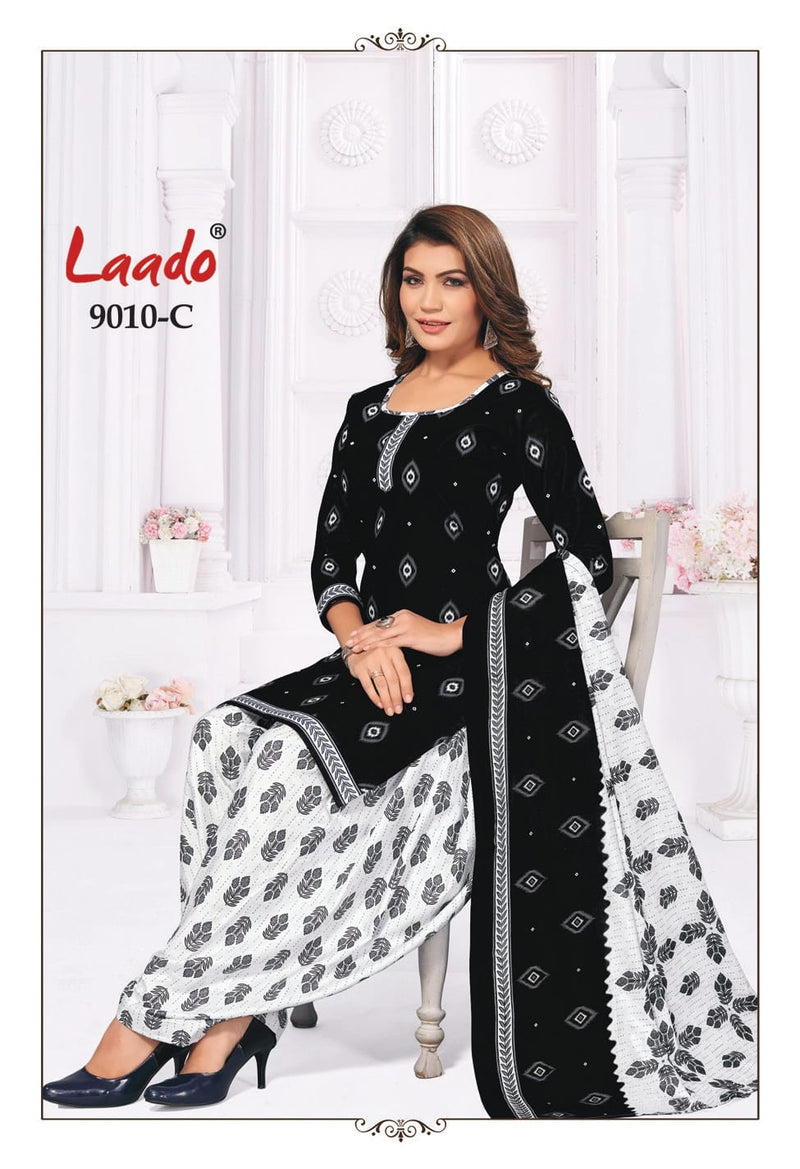 Laado Black N White Printed Cotton Fabric Dress Materilas