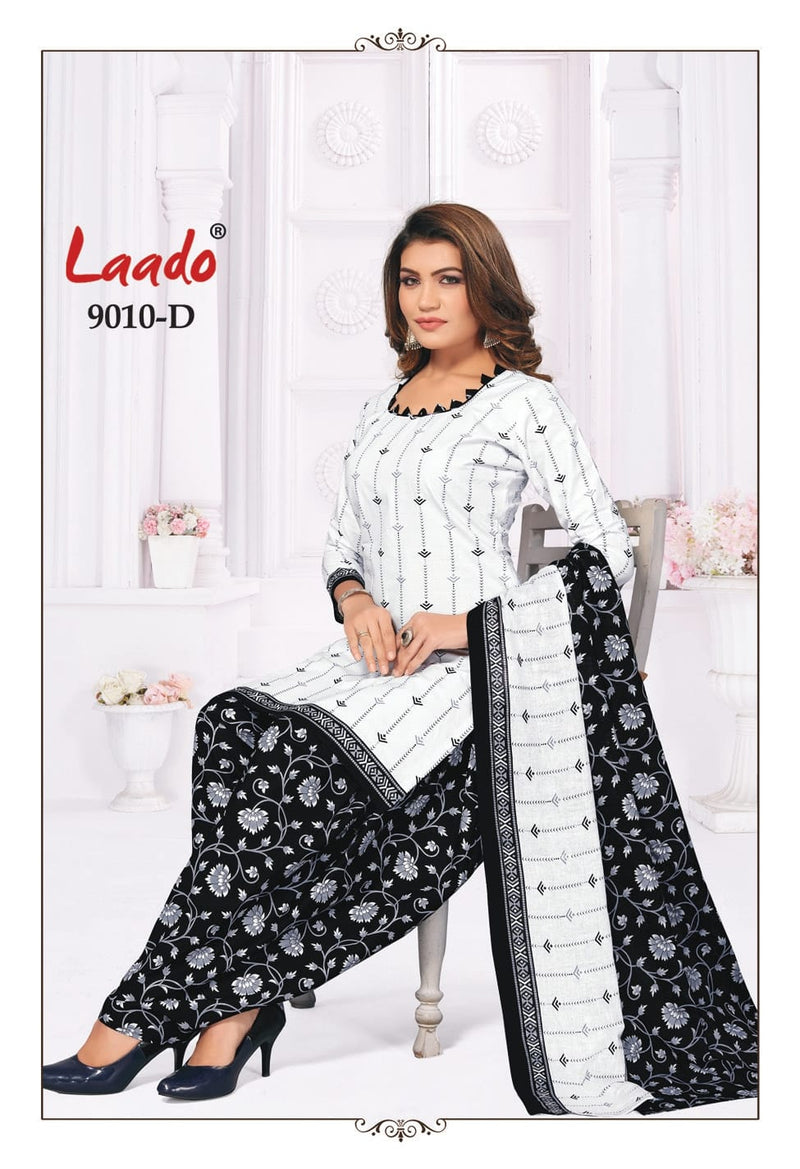 Laado Black N White Printed Cotton Fabric Dress Materilas