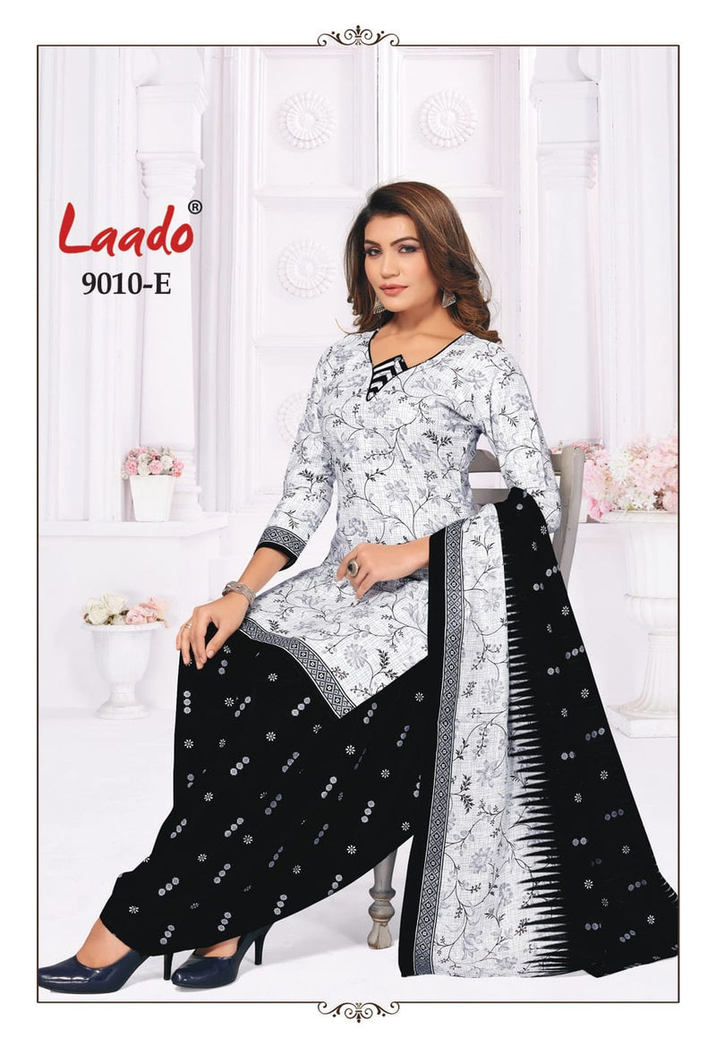Laado Black N White Printed Cotton Fabric Dress Materilas