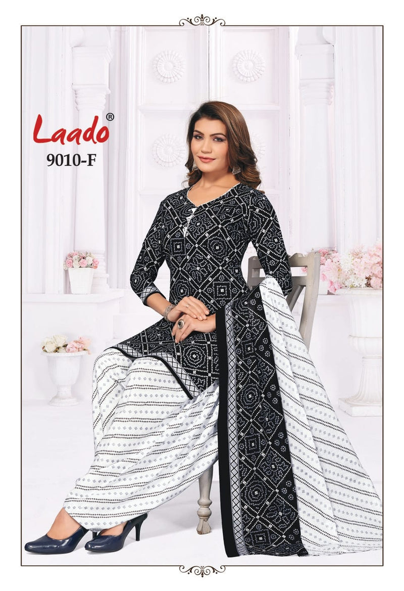 Laado Black N White Printed Cotton Fabric Dress Materilas