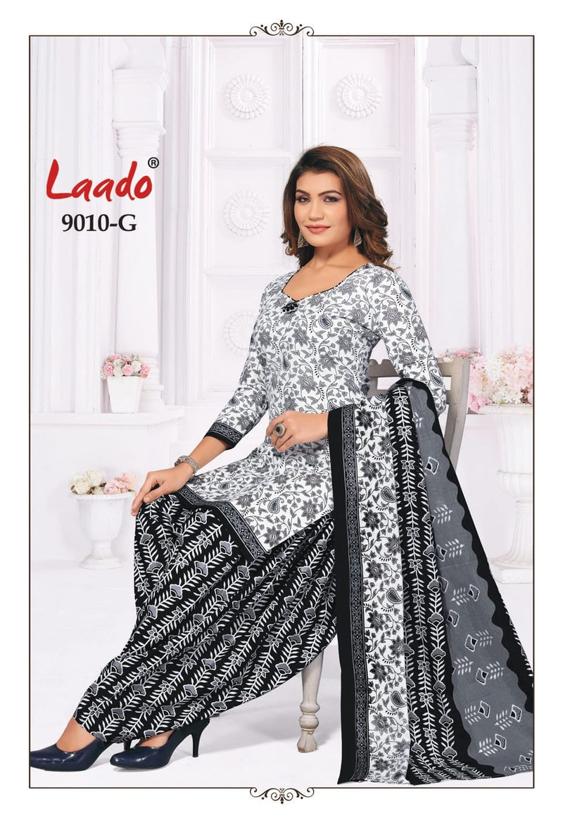 Laado Black N White Printed Cotton Fabric Dress Materilas