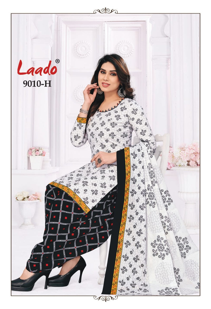Laado Black N White Printed Cotton Fabric Dress Materilas