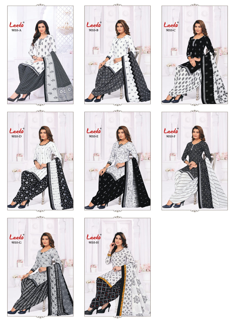 Laado Black N White Printed Cotton Fabric Dress Materilas