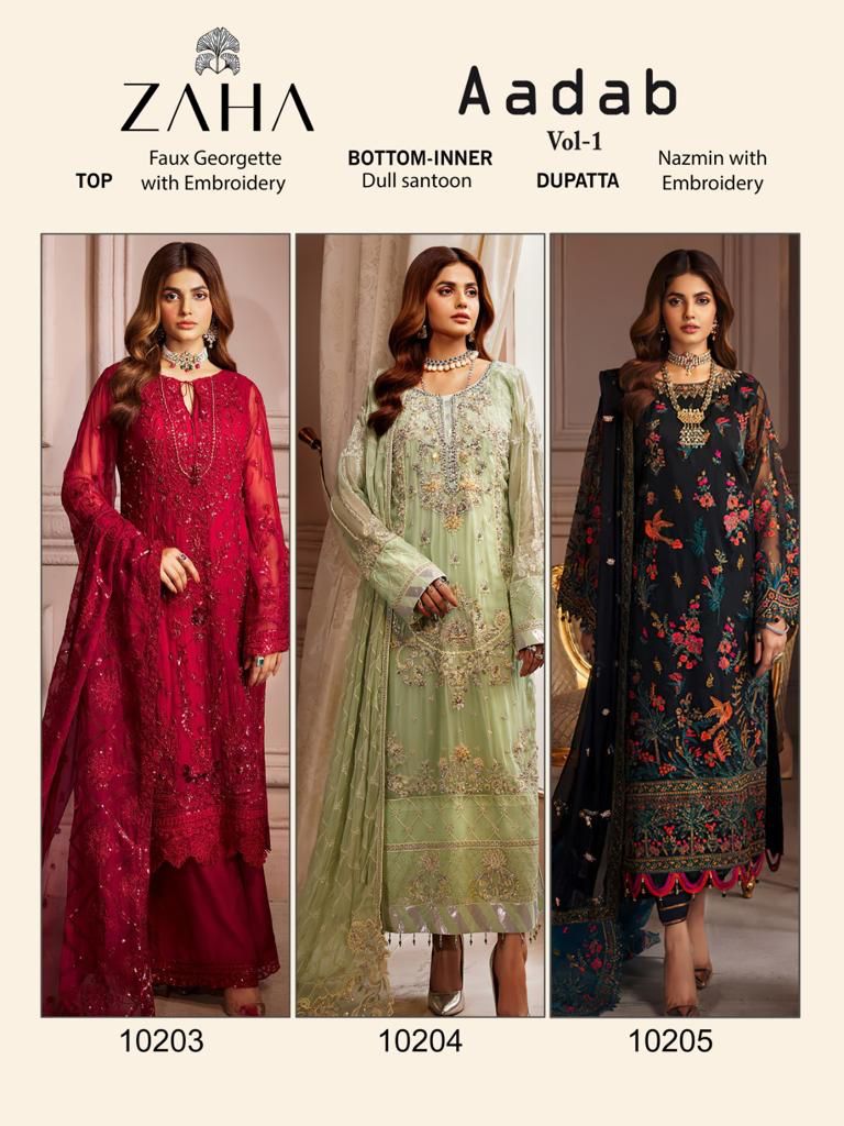 Zaha Aadab Vol 1 Georgette With Embroidery Pakistani Suit Collection