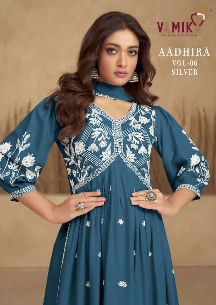 Vamika Aadhira Vol 6 Silver Rayon Lakhnawi Style Kurti With Plazzo