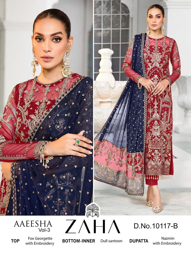 Zaha Aaeesha Vol 3 Georgette With Heavy Embroidered Pakistani Suits