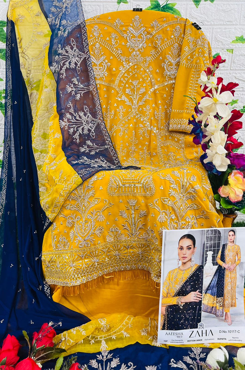 Zaha Aaeesha Vol 3 Georgette With Heavy Embroidered Pakistani Suits