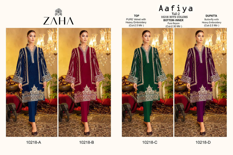 Zaha Aafiya Vol 2 Velvet Heavy Embroidery Work Pakistani Salwar Kameez