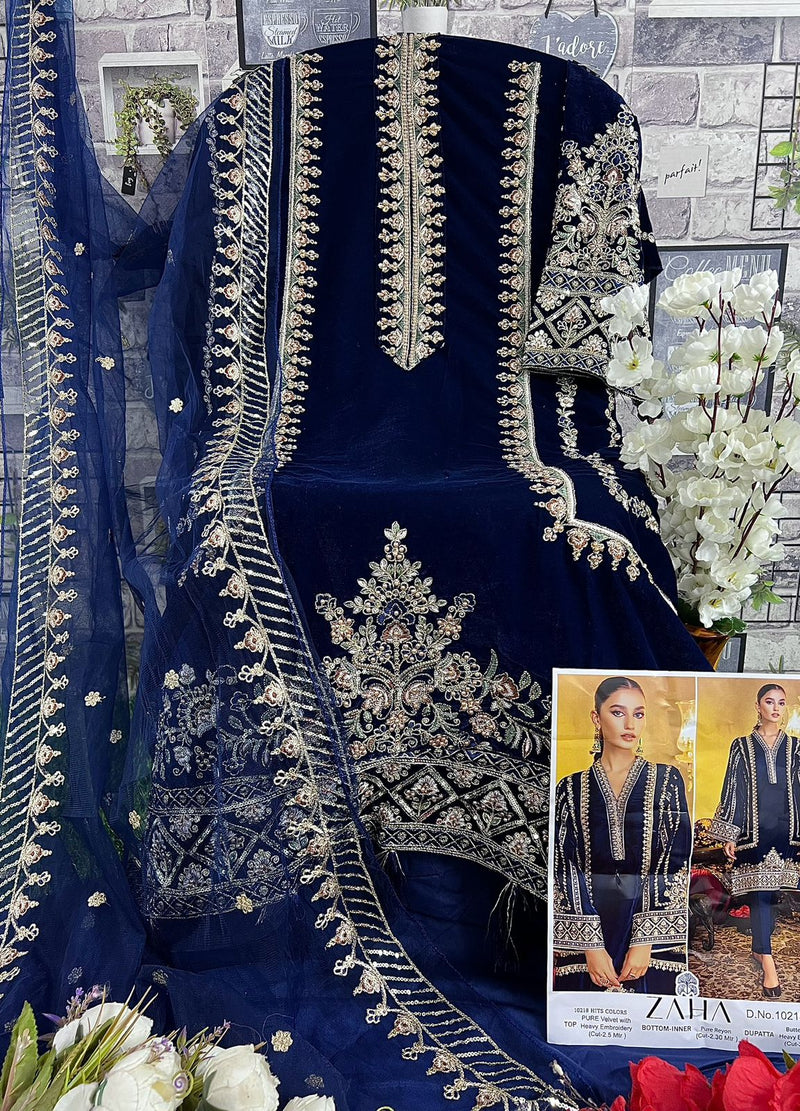 Zaha Aafiya Vol 2 Velvet Heavy Embroidery Work Pakistani Salwar Kameez
