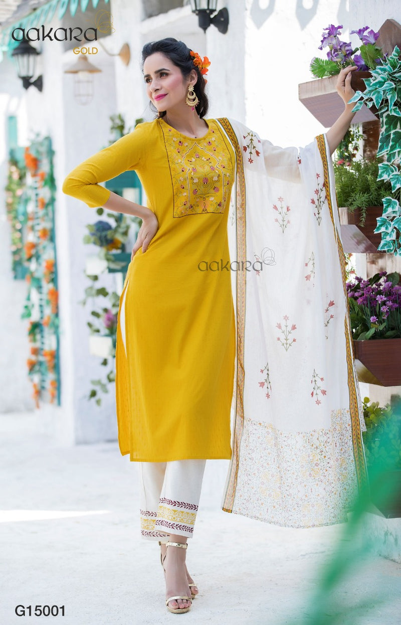 Aakara Gold Vol 15 Cotton With Embroidered Sequence Work Kurti Collection