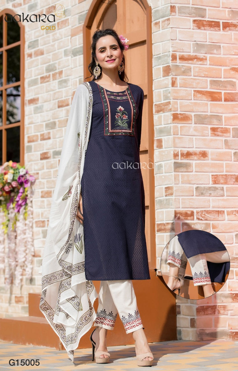 Aakara Gold Vol 15 Cotton With Embroidered Sequence Work Kurti Collection