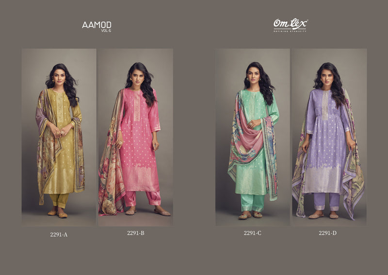 Omtex Aamod Vol 6 Muslin Jacquard With Heavy Hand Work Designer Salwar Suits