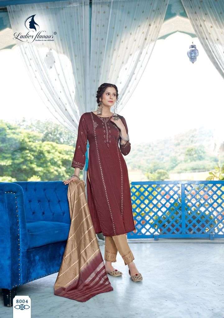 Ladies Flavour Aarohi Vol 8 Chinon Fancy Sequence Embroidery Work Kurti Combo Set
