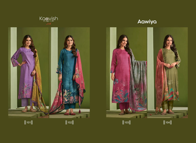 Kaavish Aawiya Muslin Silk Digital Print With Heavy Embroidery Work Suits