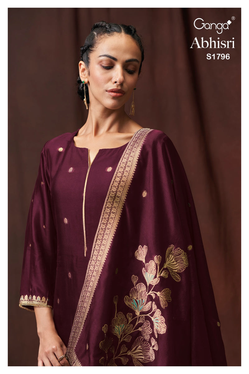 Ganga Abhisri 1796 Viscose Woven Silk Jacquard With Hand Work Designer Suits