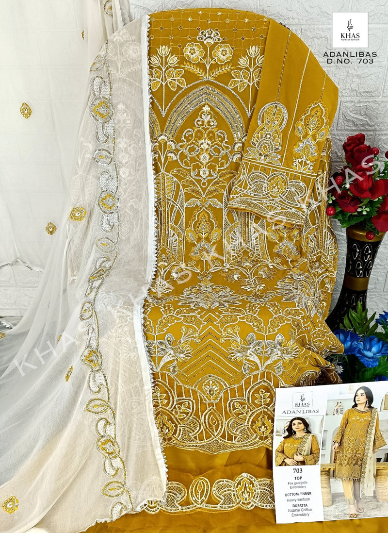 Khas Fashion Adan Libas Georgette Heavy Embroidery With Pakistani Suit Collection