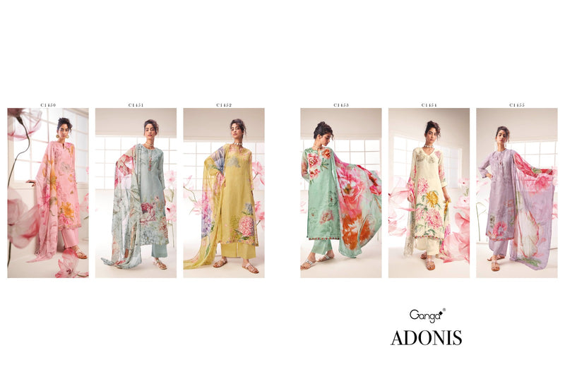 Ganga Adonis Linen Printed With Embroidery Designer Traditional Wear Suits