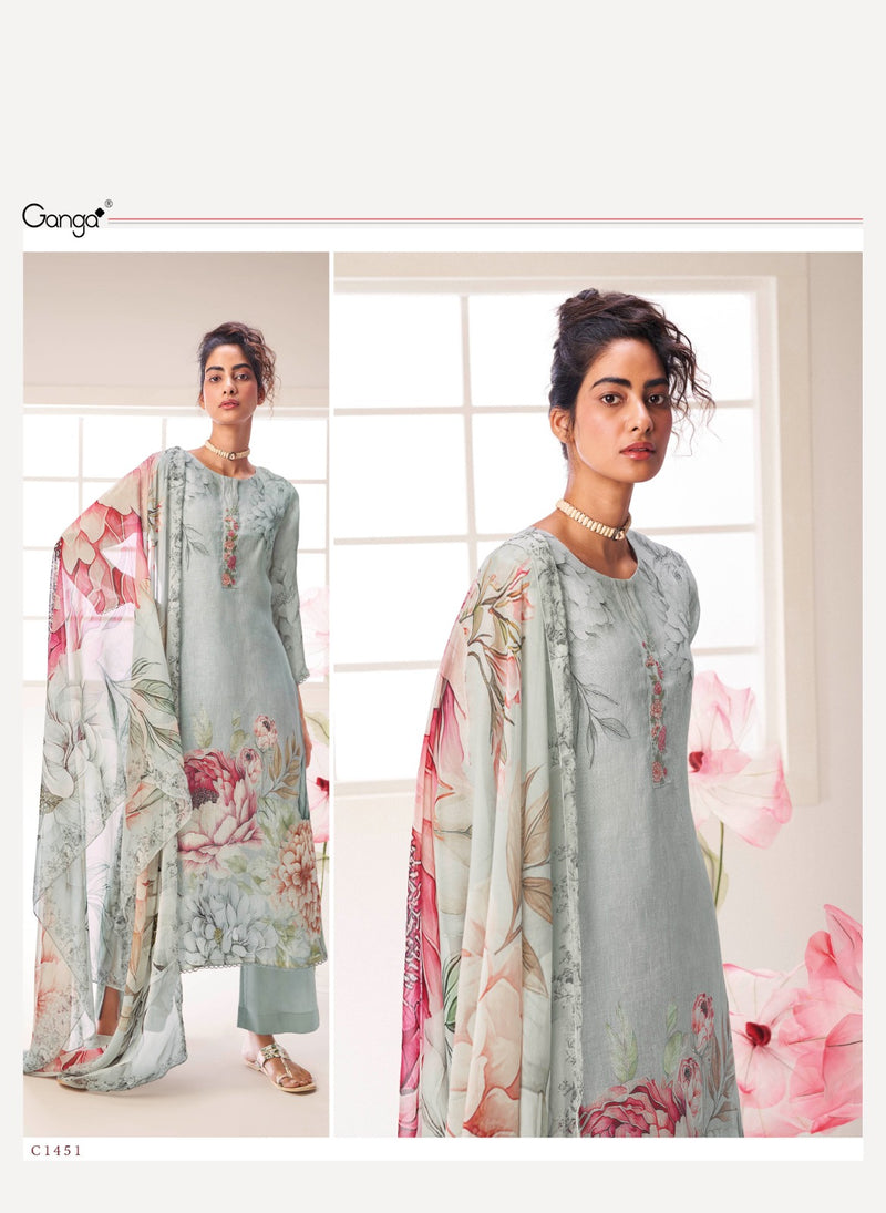 Ganga Adonis Linen Printed With Embroidery Designer Traditional Wear Suits