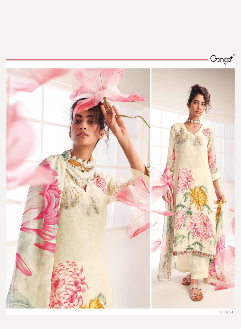 Ganga Adonis Linen Printed With Embroidery Designer Traditional Wear Suits