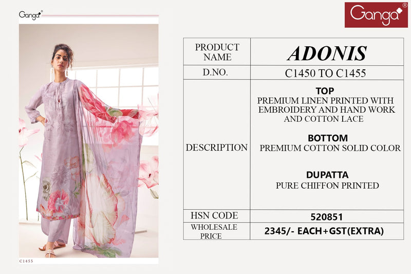 Ganga Adonis Linen Printed With Embroidery Designer Traditional Wear Suits