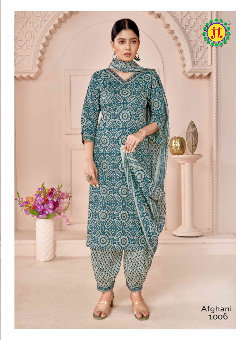 Jt Afghani Cotton With Hand Work Readymade Suit Collection