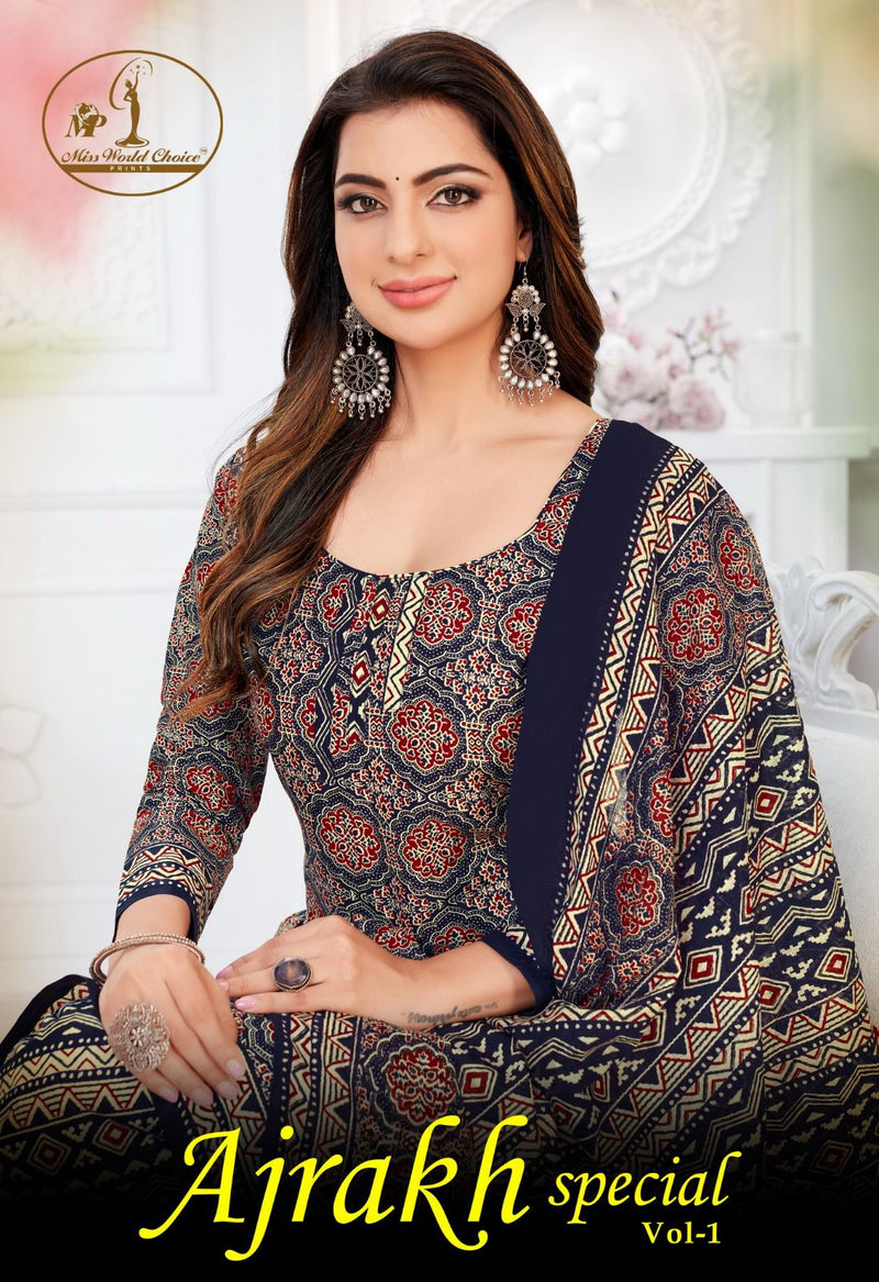 Miss World Choice Ajrakh Special Vol 1 Cotton Printed Patiyala Suit Collection