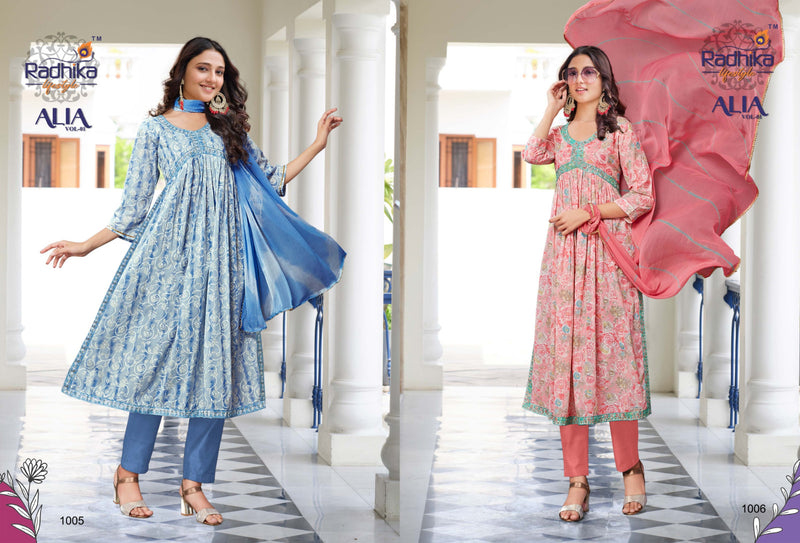 Radhika Life Style Alia Vol 1 Mul Cotton Foil Print Fancy Kurti Pant With Dupatta Set