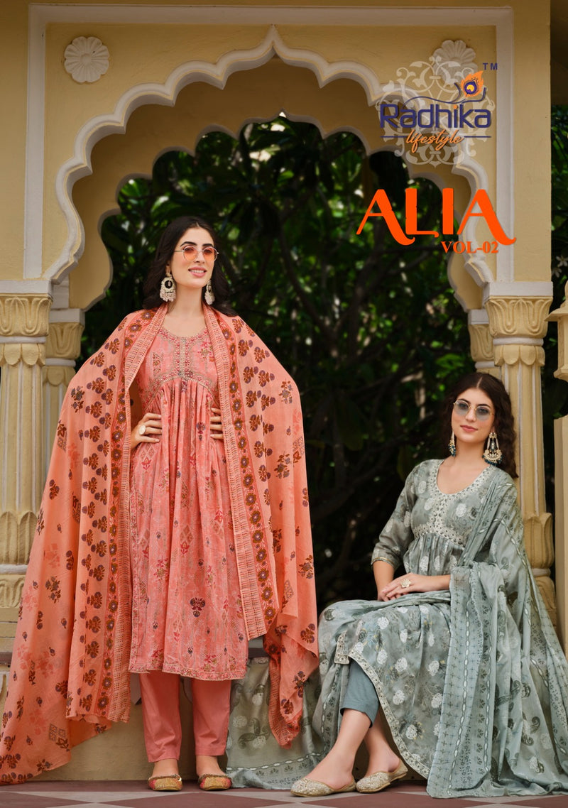 Radhika Life Style Alia Vol 2 Mul Cotton Foil Print With Embroidery Work Kurti Combo Set