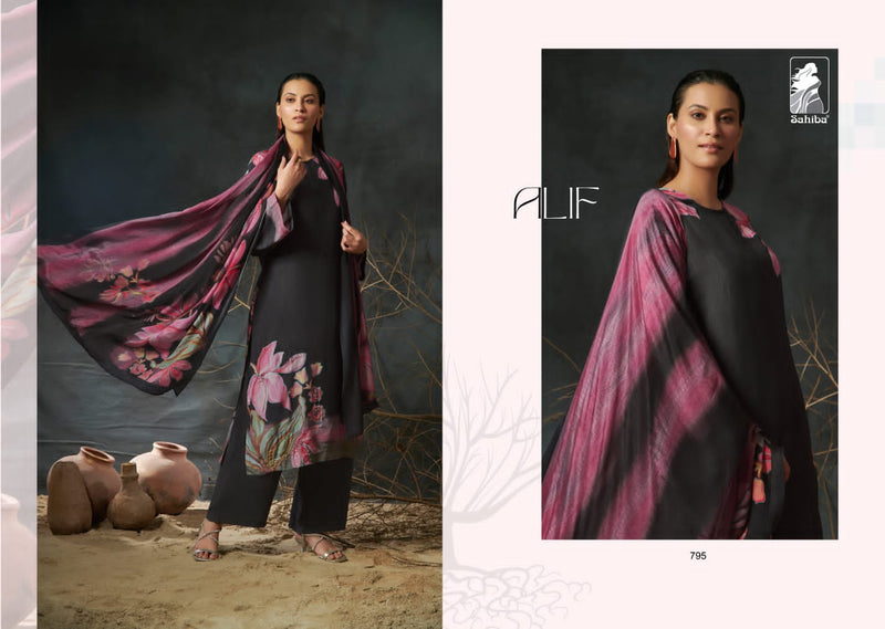 Sahiba Alif Muslin Silk Digital Print With Fancy Hand Work Designer Suits
