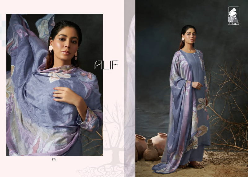 Sahiba Alif Muslin Silk Digital Print With Fancy Hand Work Designer Suits