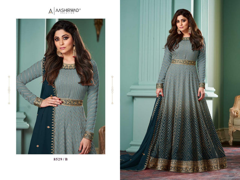 Aashirwad Creation Alizza Shaded Georgette With Heavy Designer Ready Made Gown Suits