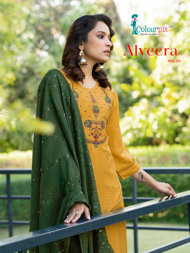 Colourpix Alveera Vol 1 Viscose Rayon Fancy Embroidery Kurti Combo Set