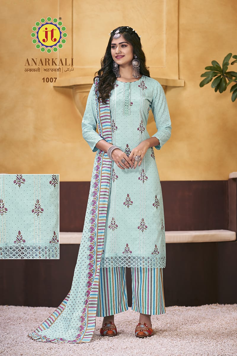 Jt Anarkali Lawn Cotton Print With Fancy Embroidery Work Suits