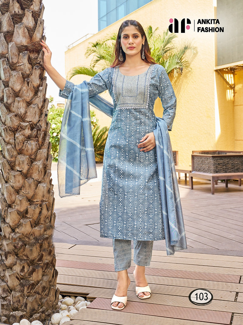 Ankita Fashion Apsara Chanderi Model Silk With Sequence Embroidery Work Kurti Combo Set
