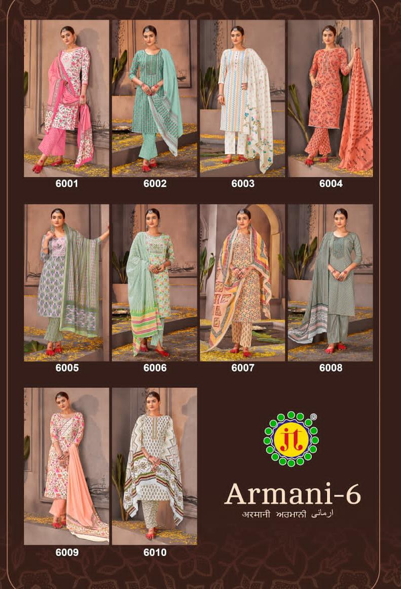 Jt Armani Vol 6 Cotton Premium Work Printed Casual Wear Designer Suit Collection