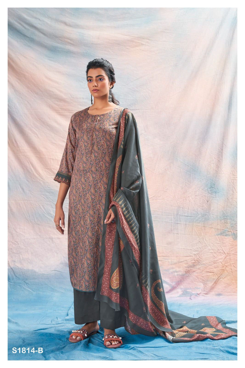 Ganga Astrid 1814 Silk Cotton Printed With Embroidery Fancy Traditional Wear Suits