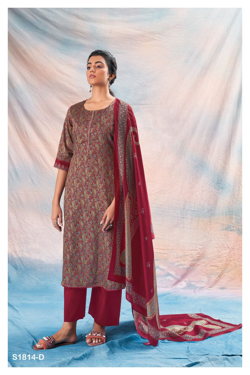 Ganga Astrid 1814 Silk Cotton Printed With Embroidery Fancy Traditional Wear Suits