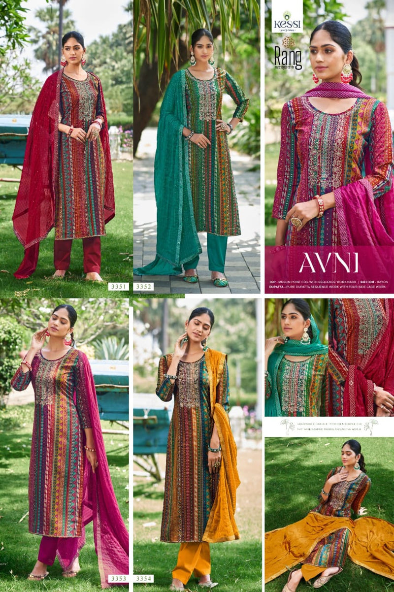 Rang Avni Muslin Print Foil Printed Designer Sequence Salwar Suit Collection