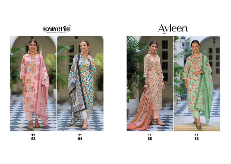 Zaveri Woman Beauty Ayleen Linen Printed Fabric With Embroidery Designer Ready Made Suits