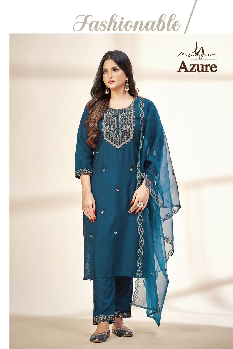 Mayur Azure Viscose Silk Beautiful Designer Work Salwar Suits