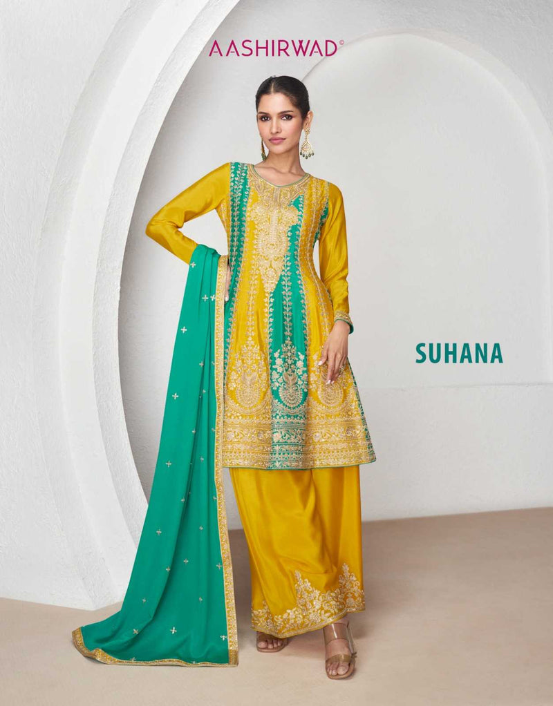 Aashirwad Creation Suhana Premium Chinon Silk With Heavy Embroidery Work Classic Collection Salwar Kameez