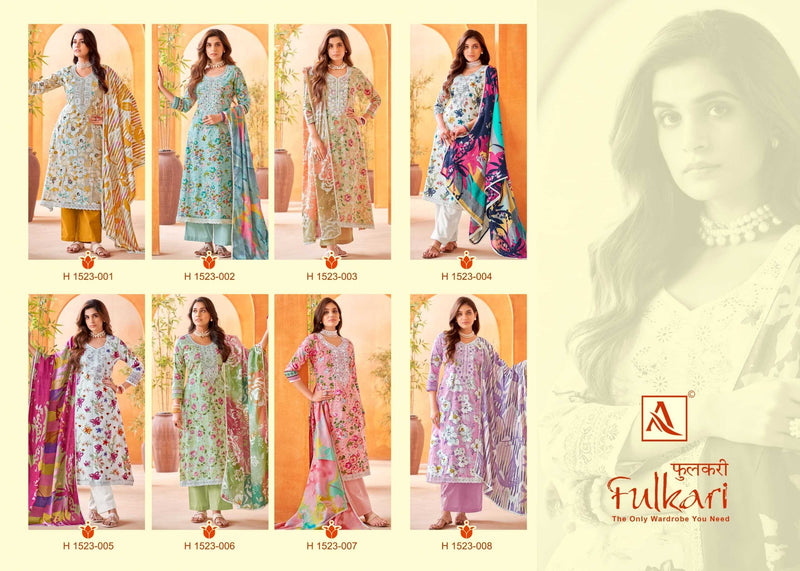 Alok Suit Fulkari Pure Cambric Cotton Floral Print Fancy Embroidery Work Salwar Suit