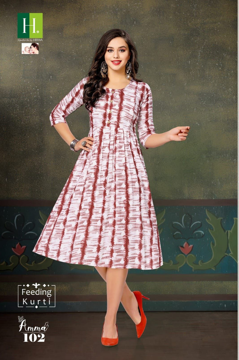 Hirwa Amma Rayon Print Fancy Feeding Pattern Kurtis