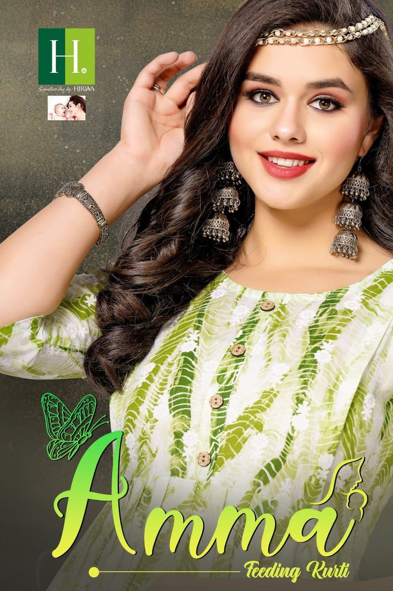 Hirwa Amma Rayon Print Fancy Feeding Pattern Kurtis